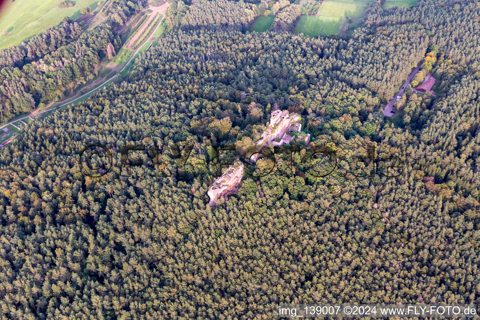 Château de Drachenfels à Busenberg dans le département Rhénanie-Palatinat, Allemagne d'en haut