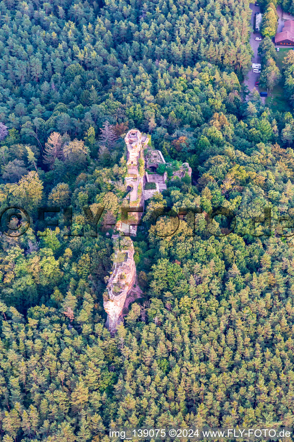 Château de Drachenfels à Busenberg dans le département Rhénanie-Palatinat, Allemagne hors des airs