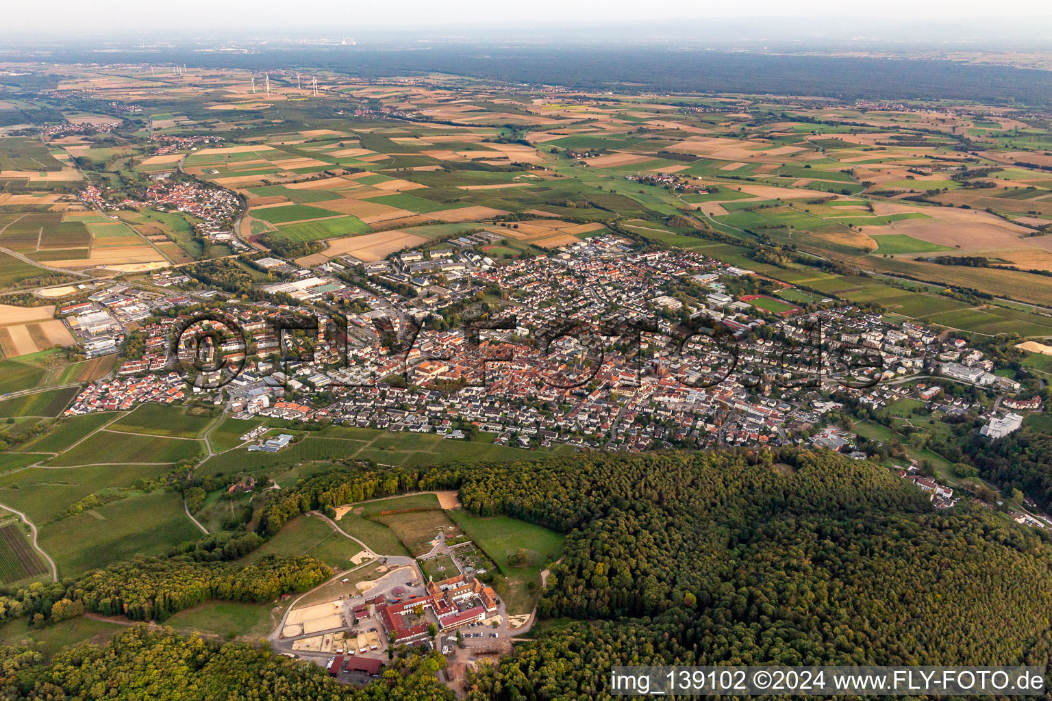 Vue aérienne de Du nord-ouest à Bad Bergzabern dans le département Rhénanie-Palatinat, Allemagne