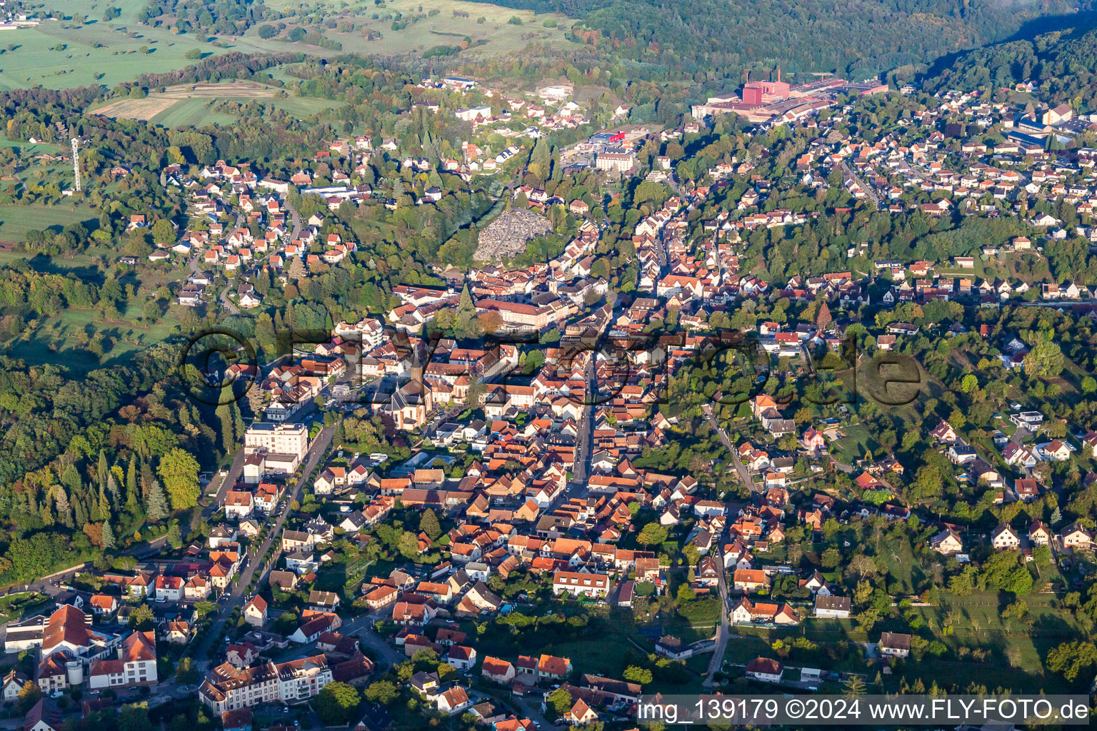 Vue oblique de Niederbronn-les-Bains dans le département Bas Rhin, France