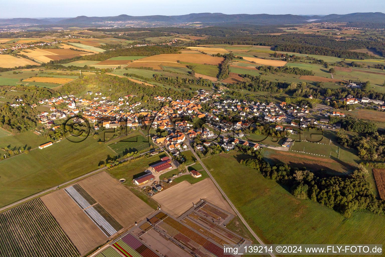 Vue aérienne de Du sud-est à Durrenbach dans le département Bas Rhin, France