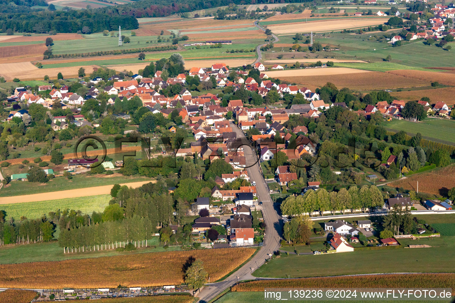 Vue aérienne de Du sud-ouest à Retschwiller dans le département Bas Rhin, France