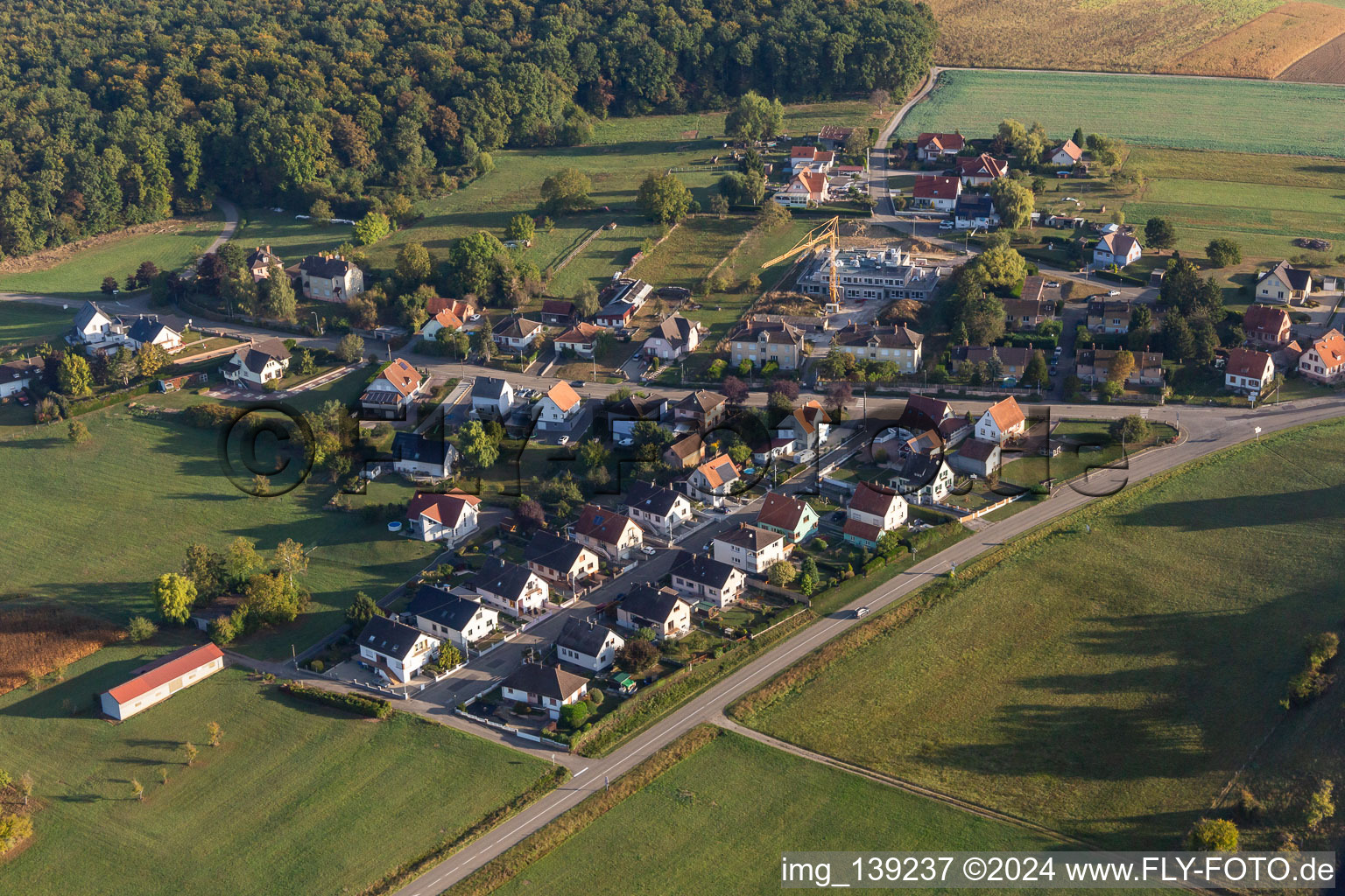 Vue aérienne de Rue des Jardins à Schœnenbourg dans le département Bas Rhin, France