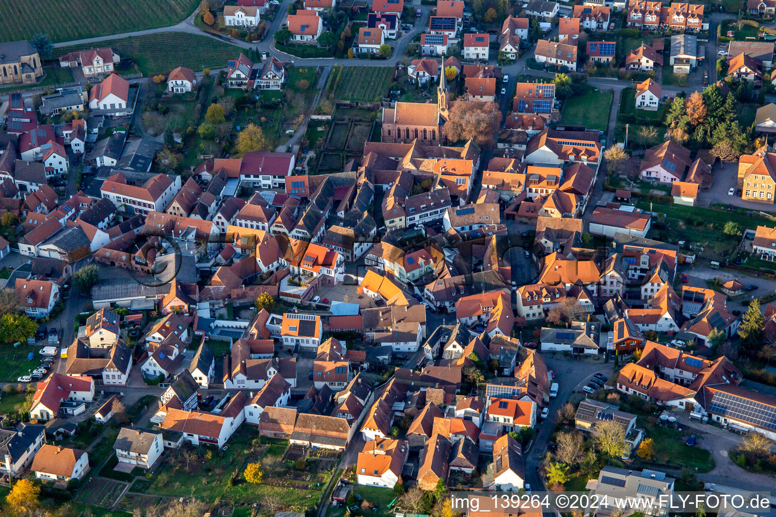 Vue aérienne de Rue Haupt à Birkweiler dans le département Rhénanie-Palatinat, Allemagne