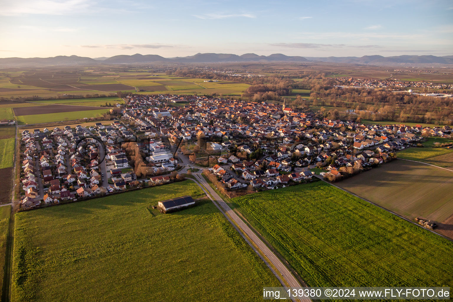 Vue aérienne de Du sud-ouest à Steinweiler dans le département Rhénanie-Palatinat, Allemagne