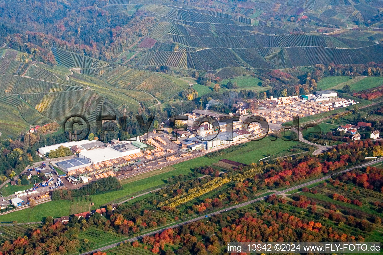 Vue aérienne de Scierie Hermann Keller à Achern dans le département Bade-Wurtemberg, Allemagne