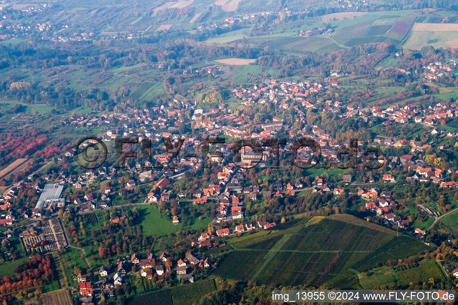 Vue aérienne de Champs agricoles et surfaces utilisables à Sasbachwalden dans le département Bade-Wurtemberg, Allemagne