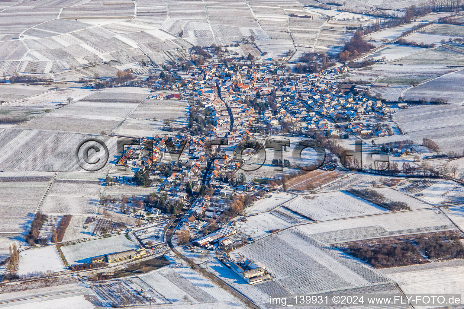 Vue aérienne de De l'ouest en hiver à Göcklingen dans le département Rhénanie-Palatinat, Allemagne