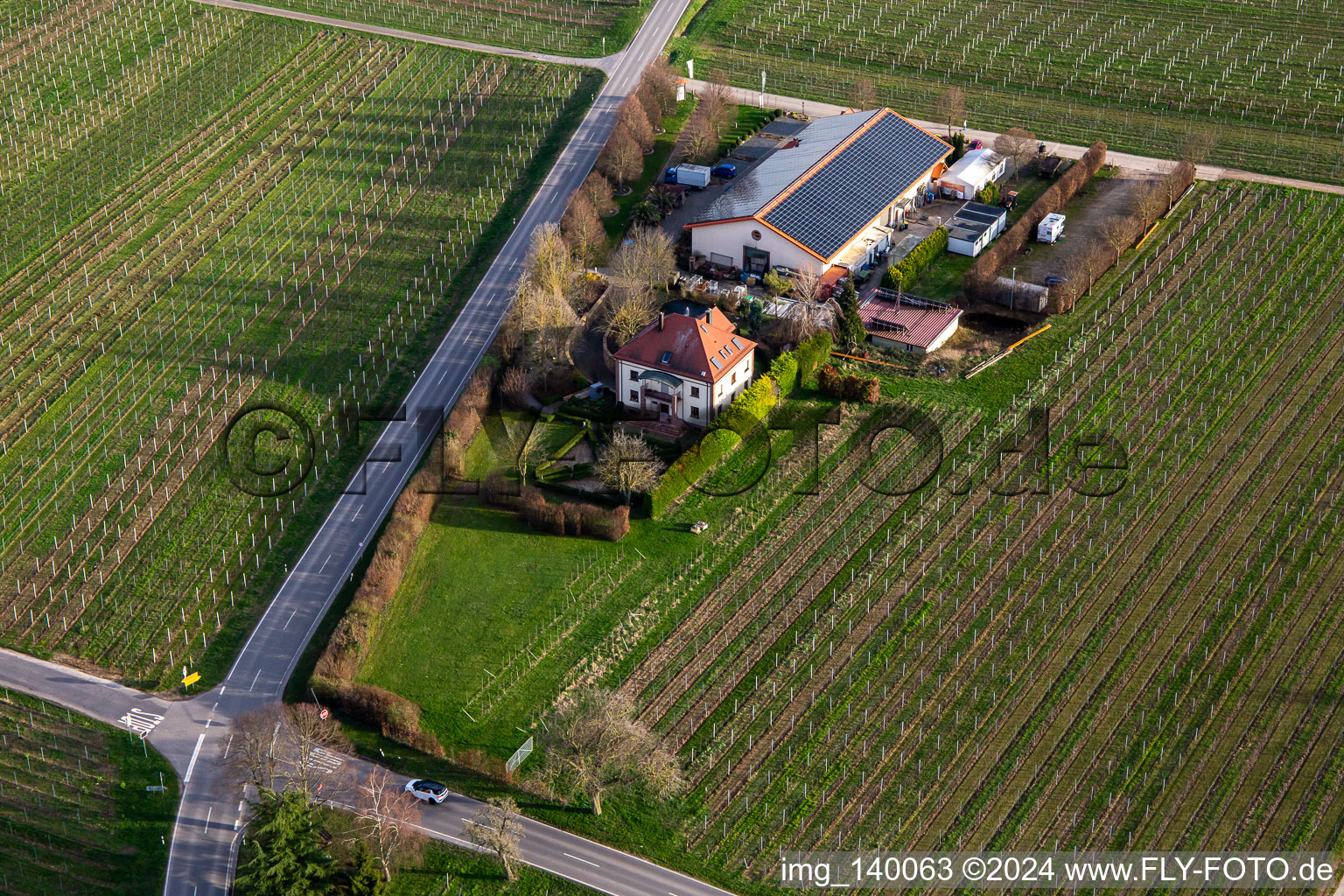 Vue aérienne de Villa Hochdörffer - domaine viticole et maison d'hôtes à le quartier Nußdorf in Landau in der Pfalz dans le département Rhénanie-Palatinat, Allemagne