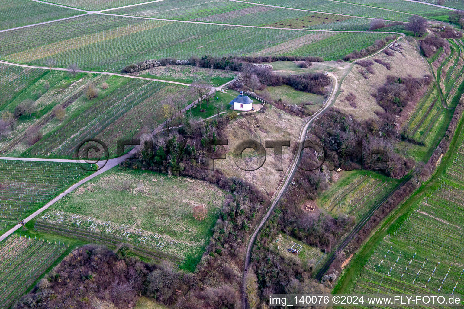 Photographie aérienne de Réserve naturelle de Kleine Kalmit au printemps à le quartier Arzheim in Landau in der Pfalz dans le département Rhénanie-Palatinat, Allemagne