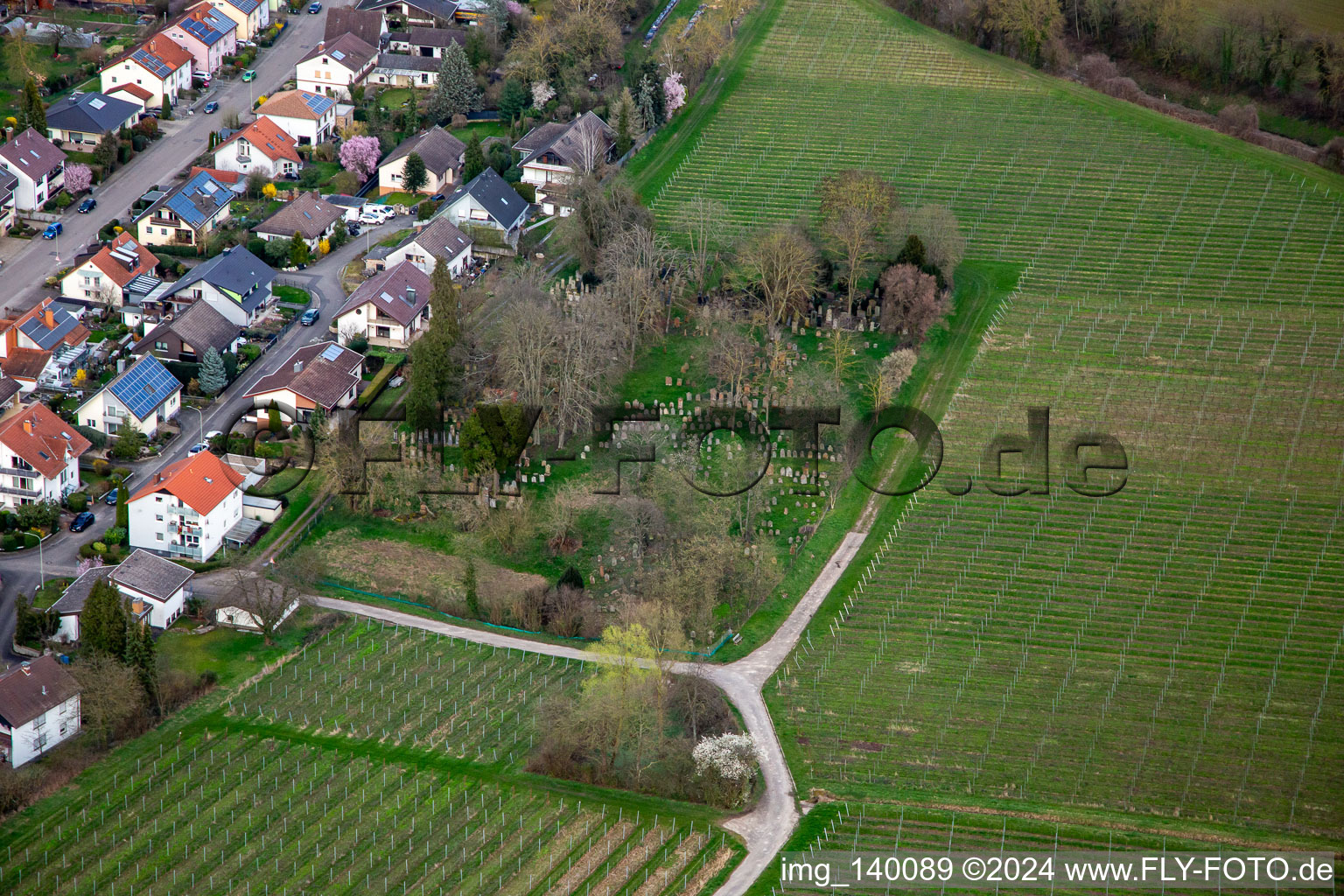 Vue aérienne de Cimetière juif Ingenheim à le quartier Ingenheim in Billigheim-Ingenheim dans le département Rhénanie-Palatinat, Allemagne