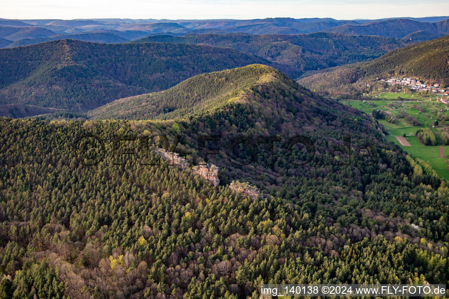 Vue aérienne de Pierres de vautour Luger à Lug dans le département Rhénanie-Palatinat, Allemagne