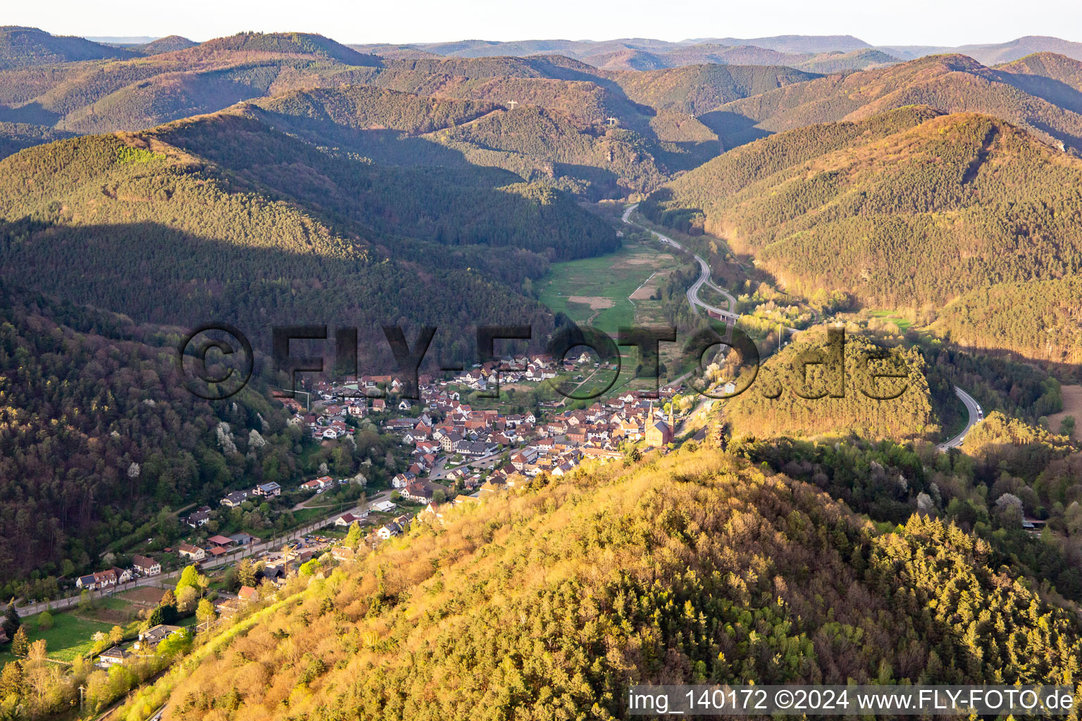 Vue aérienne de Rue Haupt à Wilgartswiesen dans le département Rhénanie-Palatinat, Allemagne