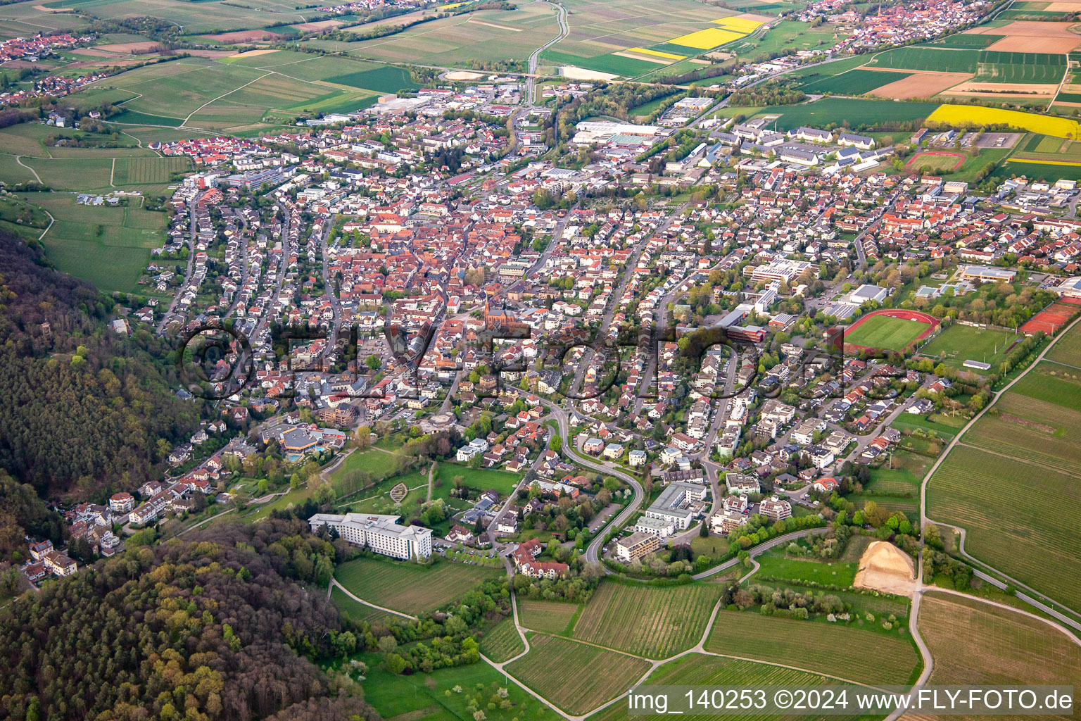 Vue aérienne de Du sud-est à Bad Bergzabern dans le département Rhénanie-Palatinat, Allemagne