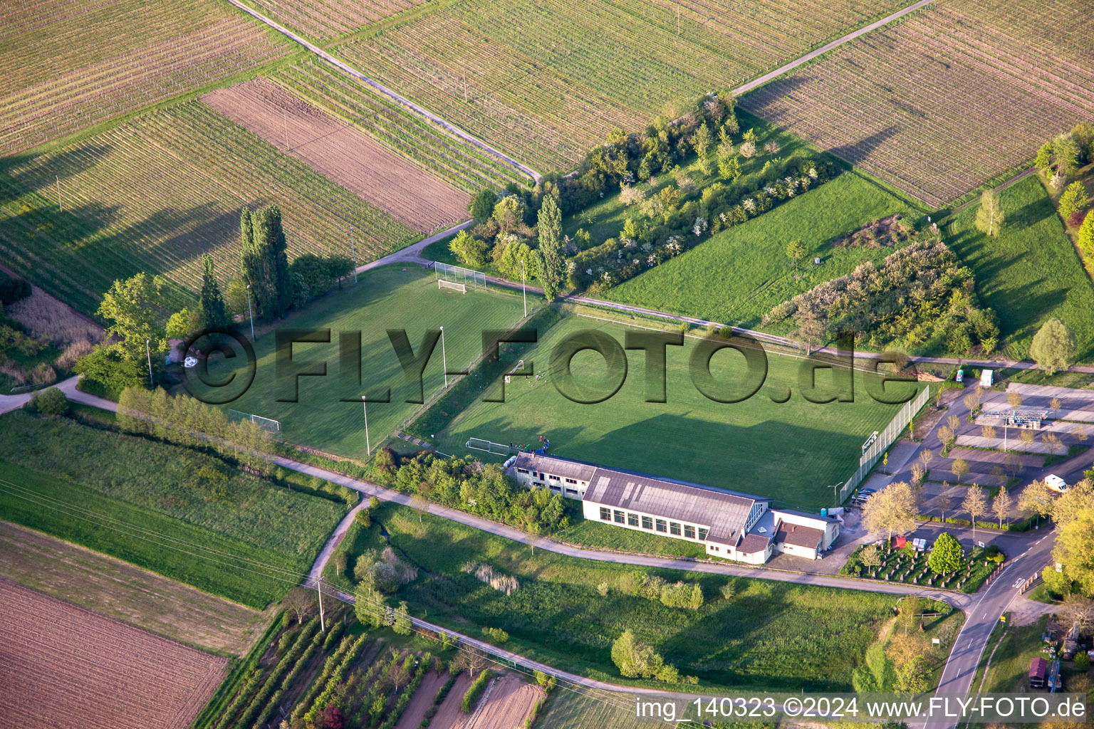 Vue aérienne de Terrain de football à Göcklingen dans le département Rhénanie-Palatinat, Allemagne