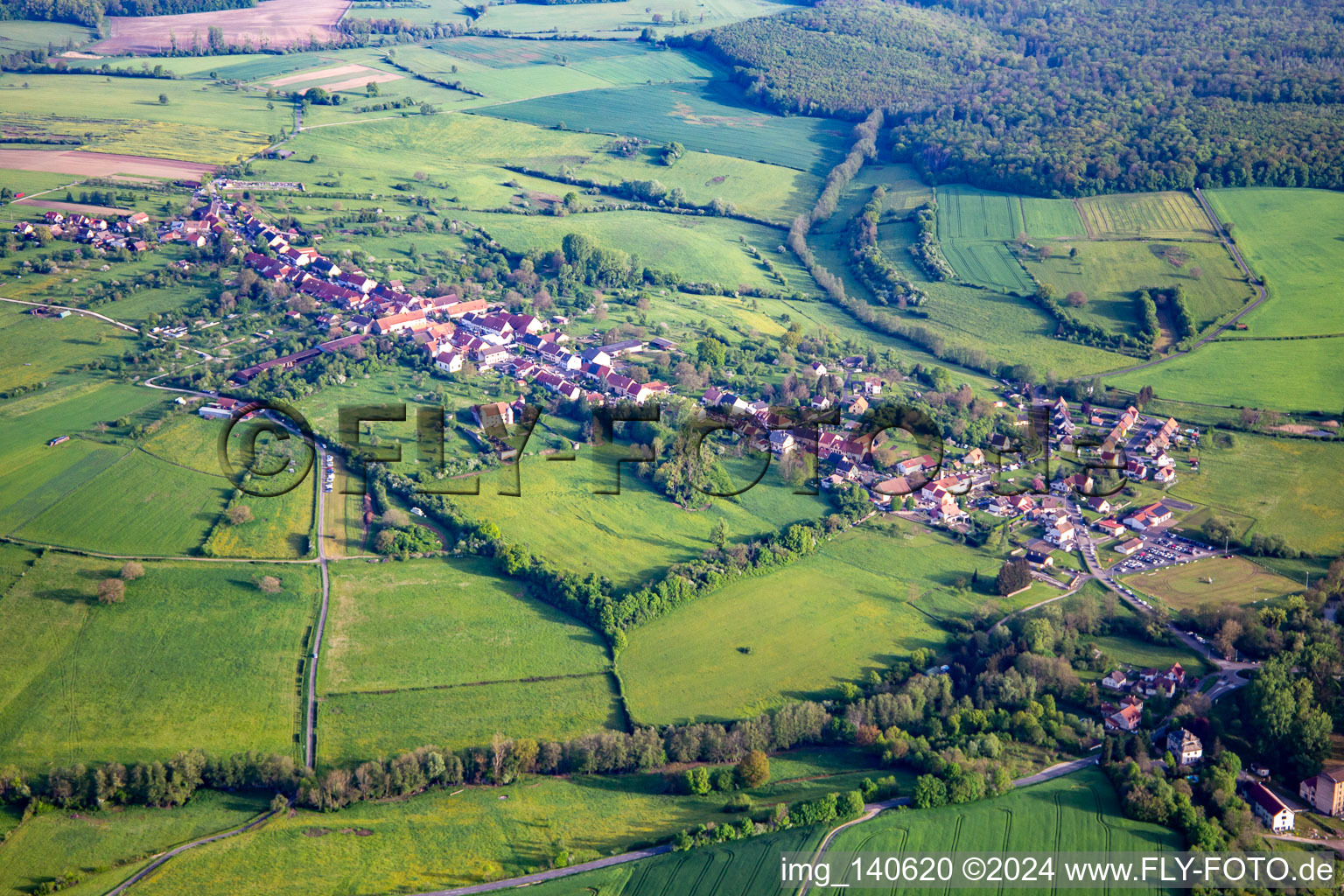 Vue aérienne de Du sud à Diedendorf dans le département Bas Rhin, France