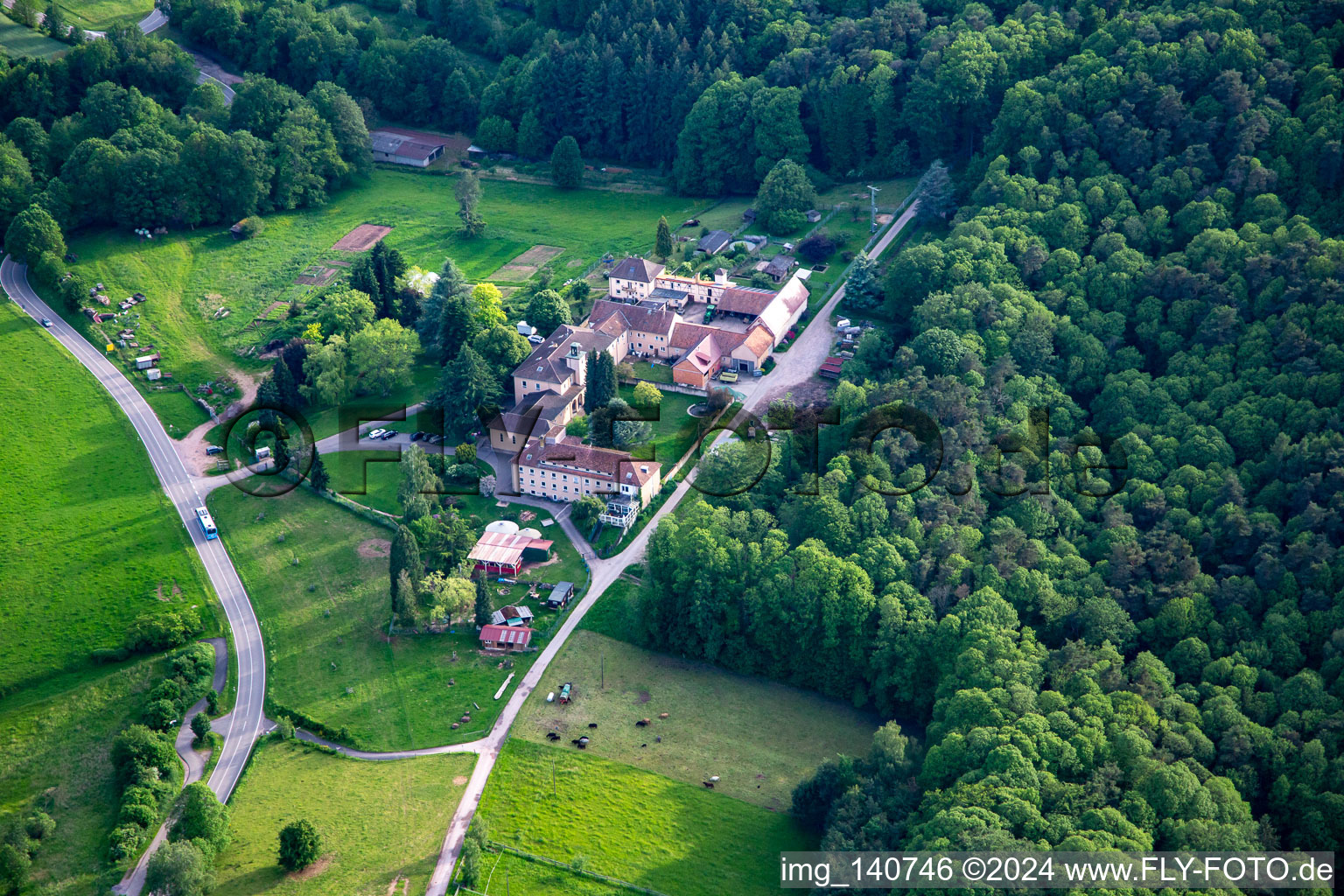 Vue aérienne de Hofgemeinschaft Josefshof, Gallowway, école forestière agricole gratuite Palatinat du Sud à Völkersweiler dans le département Rhénanie-Palatinat, Allemagne