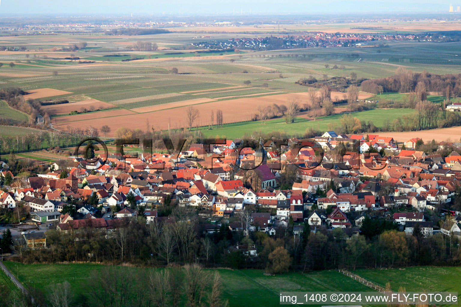 Vue d'oiseau de Quartier Ingenheim in Billigheim-Ingenheim dans le département Rhénanie-Palatinat, Allemagne