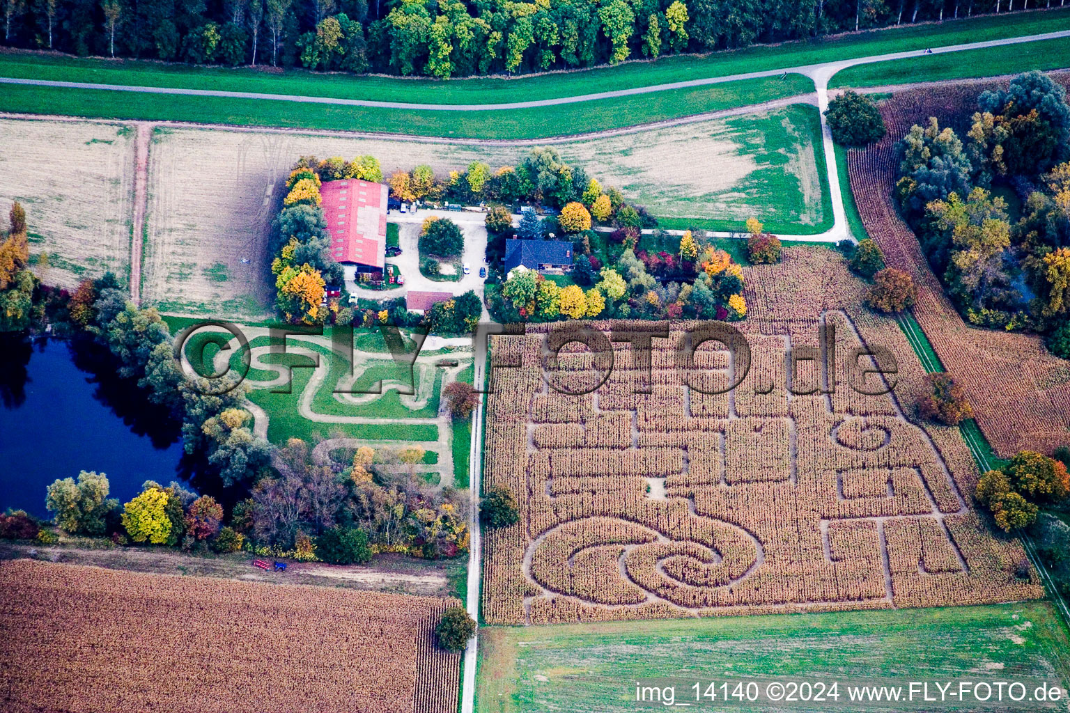 Vue aérienne de Labyrinthe de maïs à Leimersheim dans le département Rhénanie-Palatinat, Allemagne