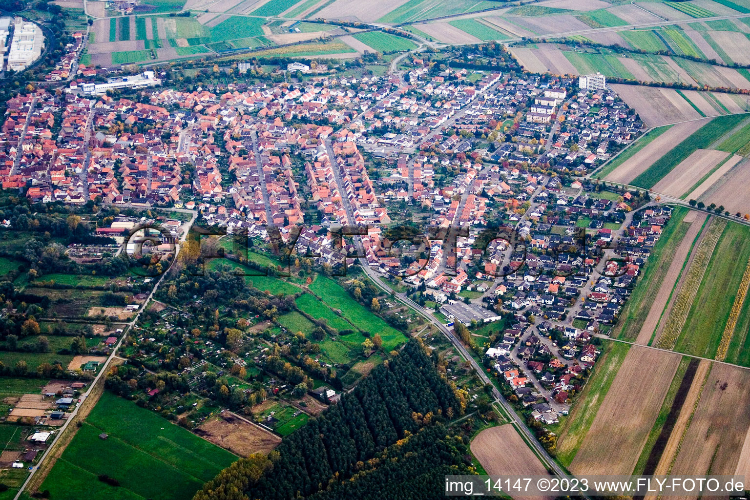 Quartier Graben in Graben-Neudorf dans le département Bade-Wurtemberg, Allemagne d'en haut