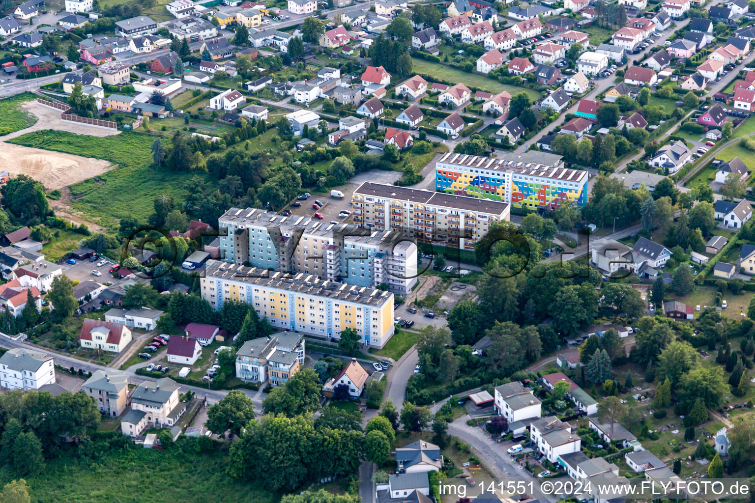 Vue aérienne de Lotissement préfabriqué sur le Dünenweg à le quartier Neuhof U in Heringsdorf dans le département Mecklembourg-Poméranie occidentale, Allemagne