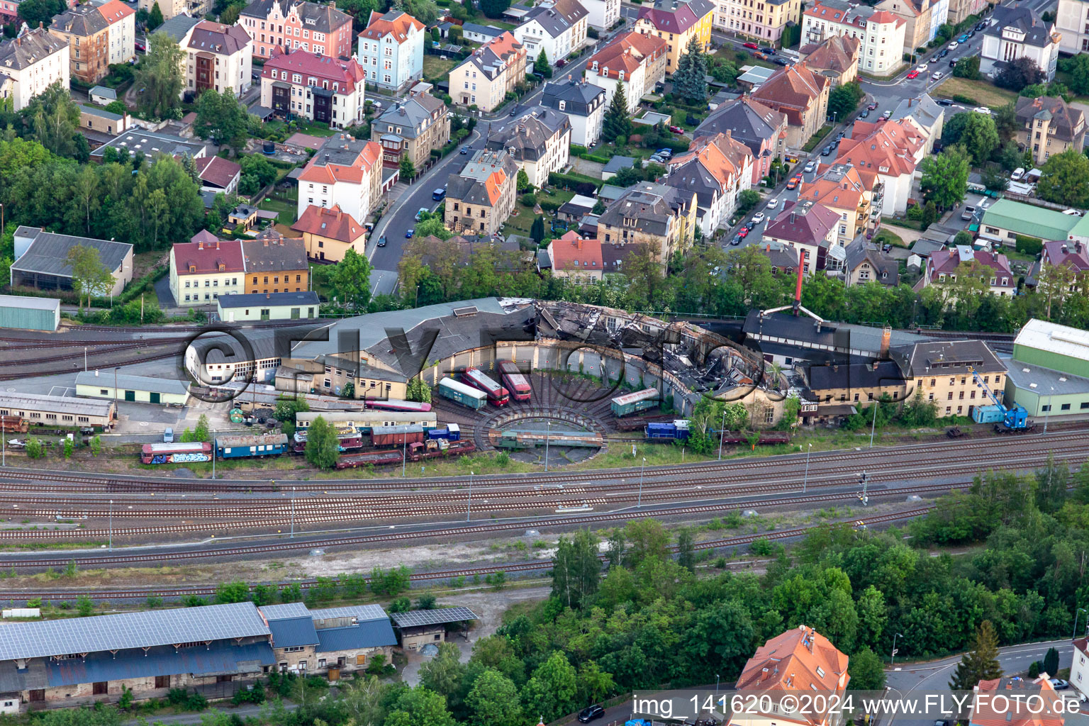 Vue aérienne de Hangar à moitié en ruine sur l'Eisenbahnstrasse à Zittau dans le département Saxe, Allemagne