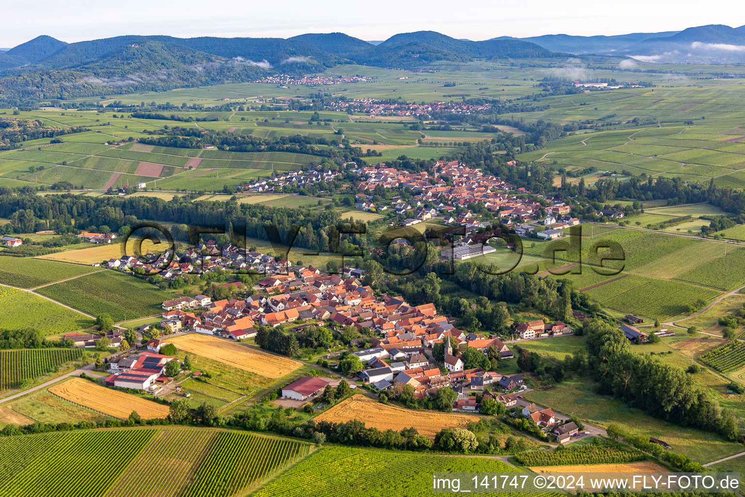 Vue aérienne de Village sur le Klingbach à le quartier Klingen in Heuchelheim-Klingen dans le département Rhénanie-Palatinat, Allemagne