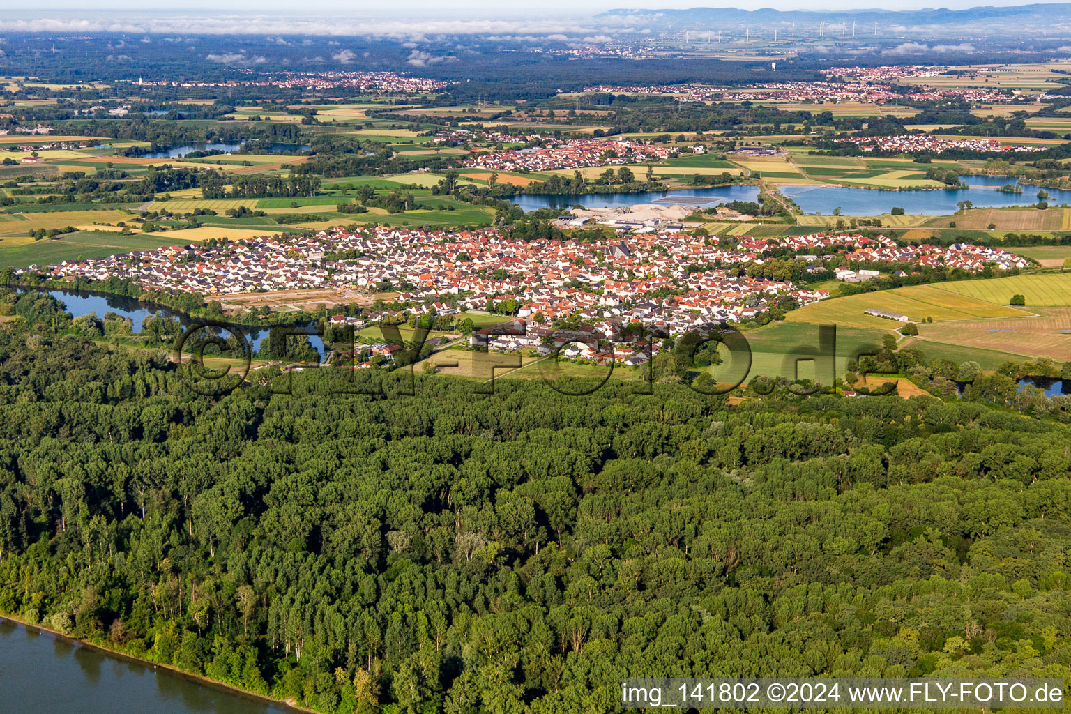 Vue aérienne de Du nord-est à Leimersheim dans le département Rhénanie-Palatinat, Allemagne