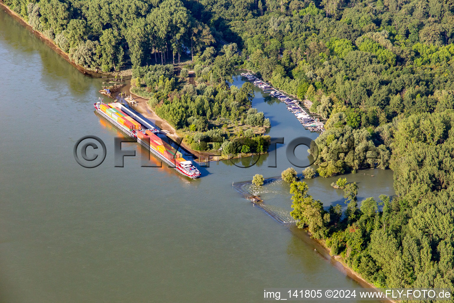 Vue aérienne de Port de plaisance sur le vieux Rhin de Leimersheim à Leimersheim dans le département Rhénanie-Palatinat, Allemagne