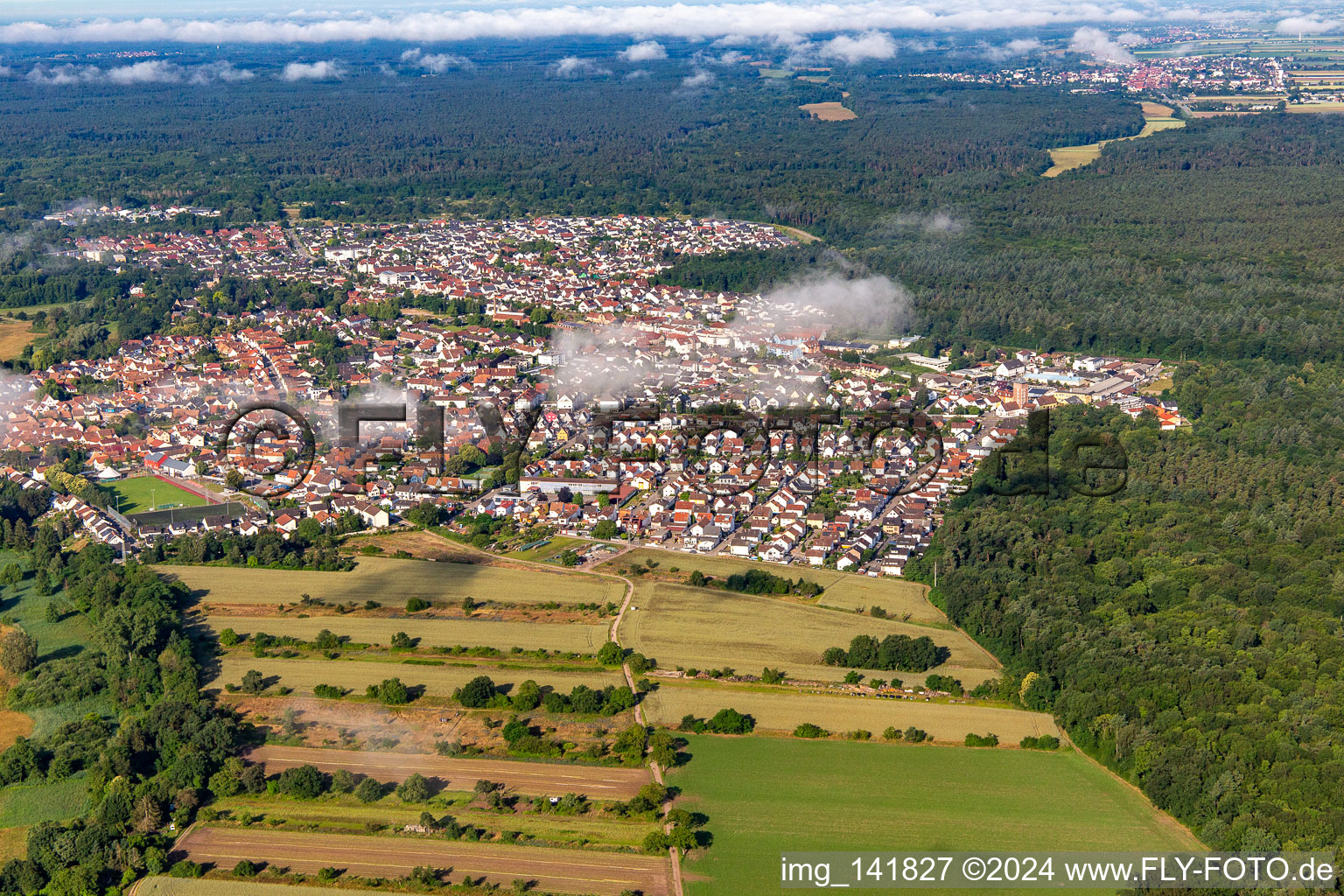 Vue aérienne de Du nord-est à Jockgrim dans le département Rhénanie-Palatinat, Allemagne