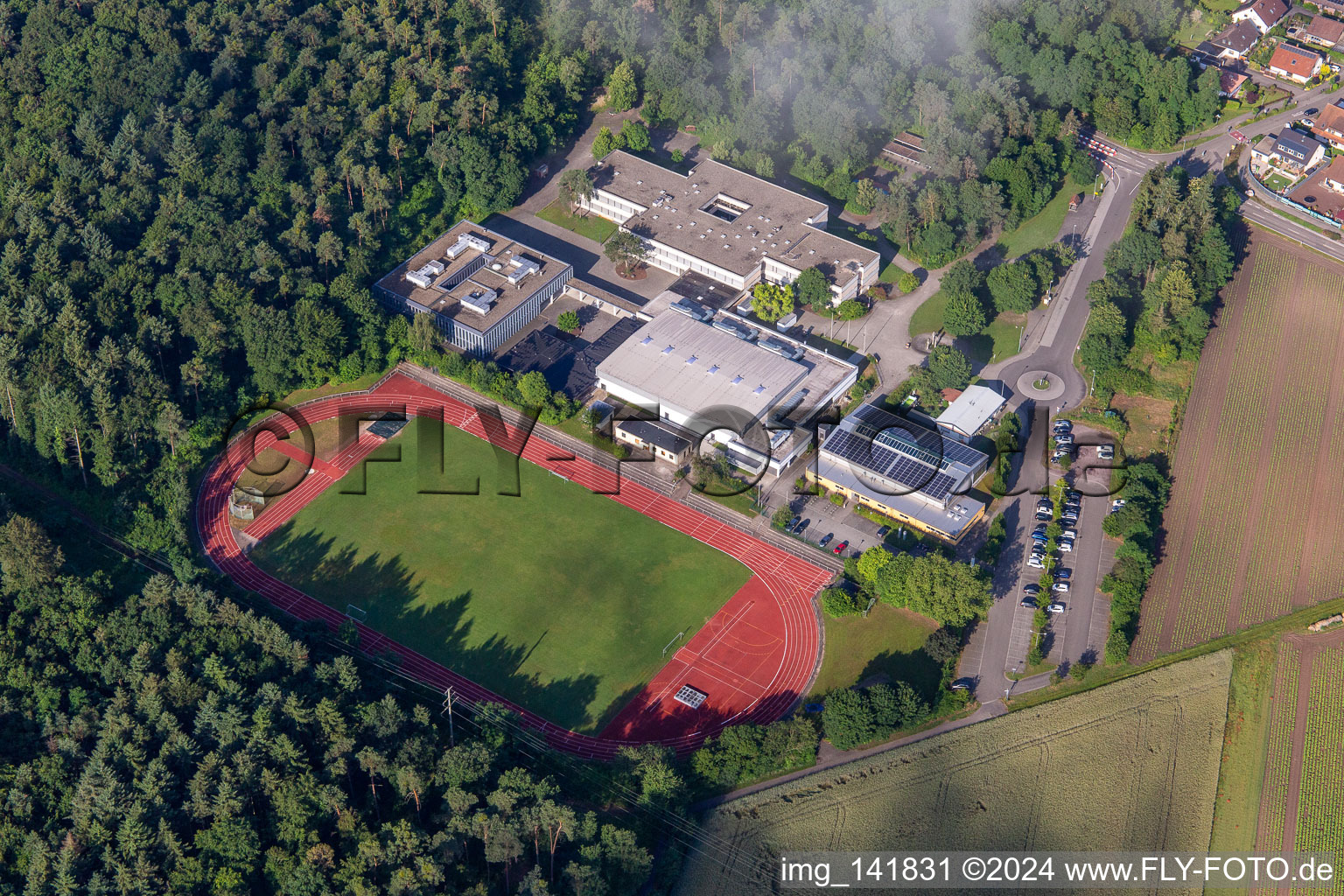 Vue aérienne de IGS Rheinzabern et salle de sport Römerbad à Rheinzabern dans le département Rhénanie-Palatinat, Allemagne