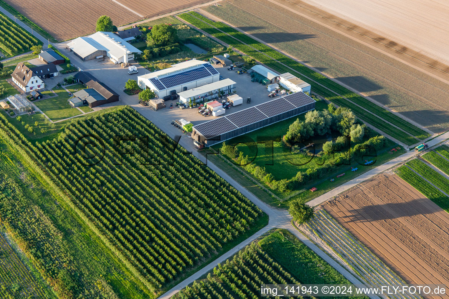 Vue aérienne de Jardin fermier avec étang naturel à Winden dans le département Rhénanie-Palatinat, Allemagne