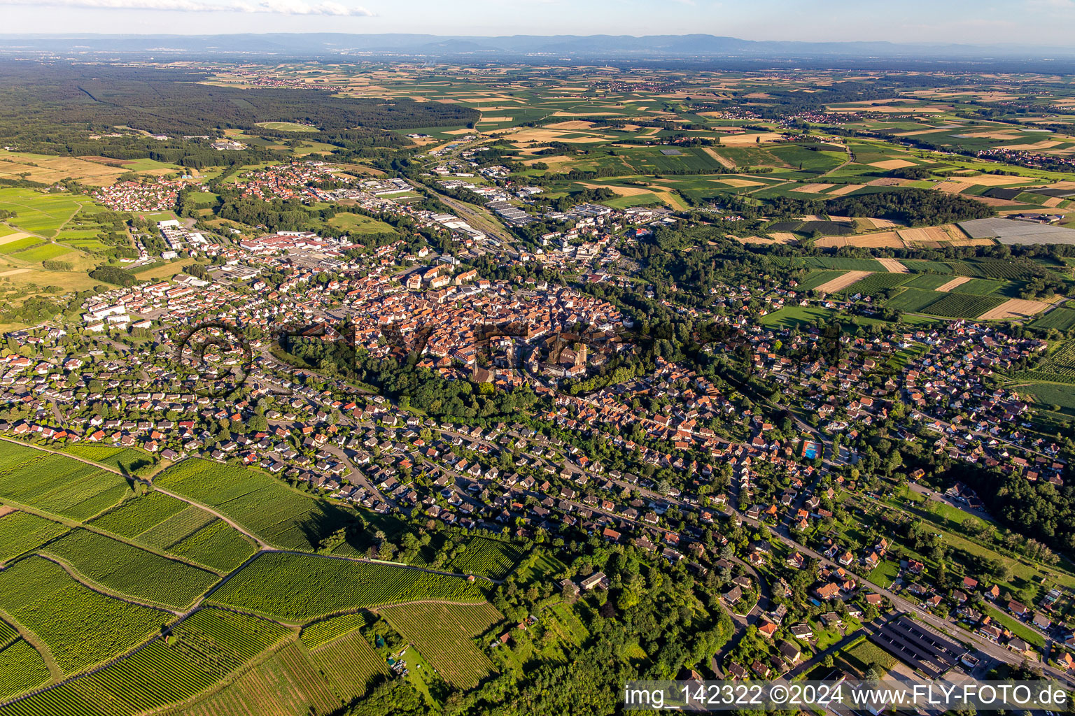 Vue aérienne de Du nord-ouest à Wissembourg dans le département Bas Rhin, France