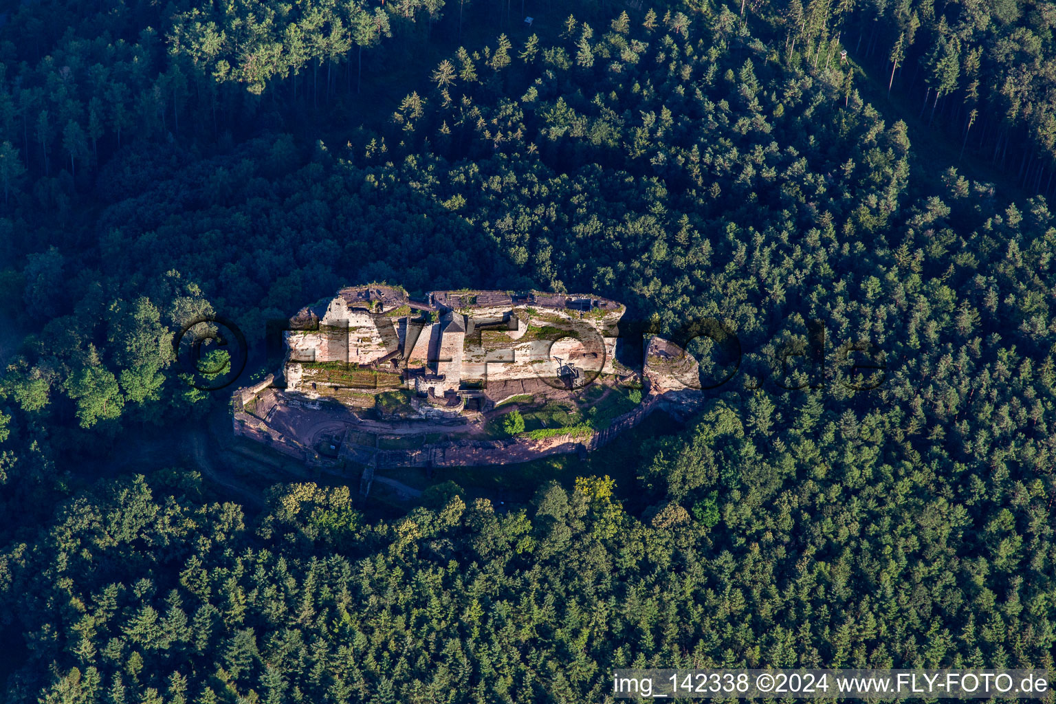 Vue aérienne de Château de Fleckenstein vu du nord-ouest à Lembach dans le département Bas Rhin, France