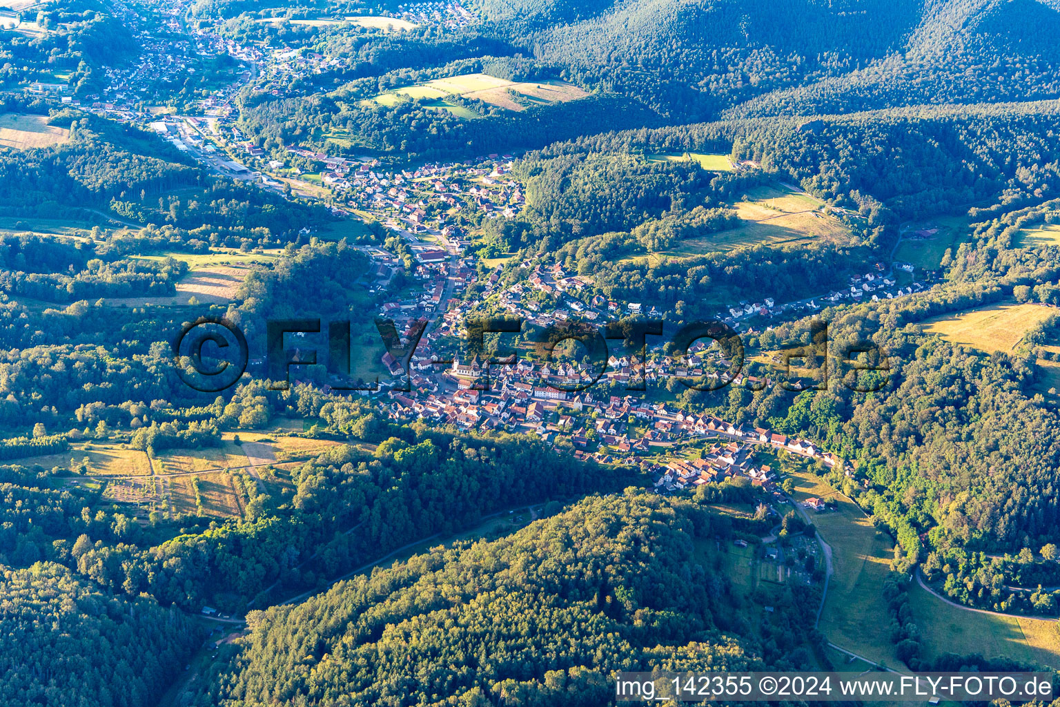 Vue aérienne de Du sud à Bundenthal dans le département Rhénanie-Palatinat, Allemagne