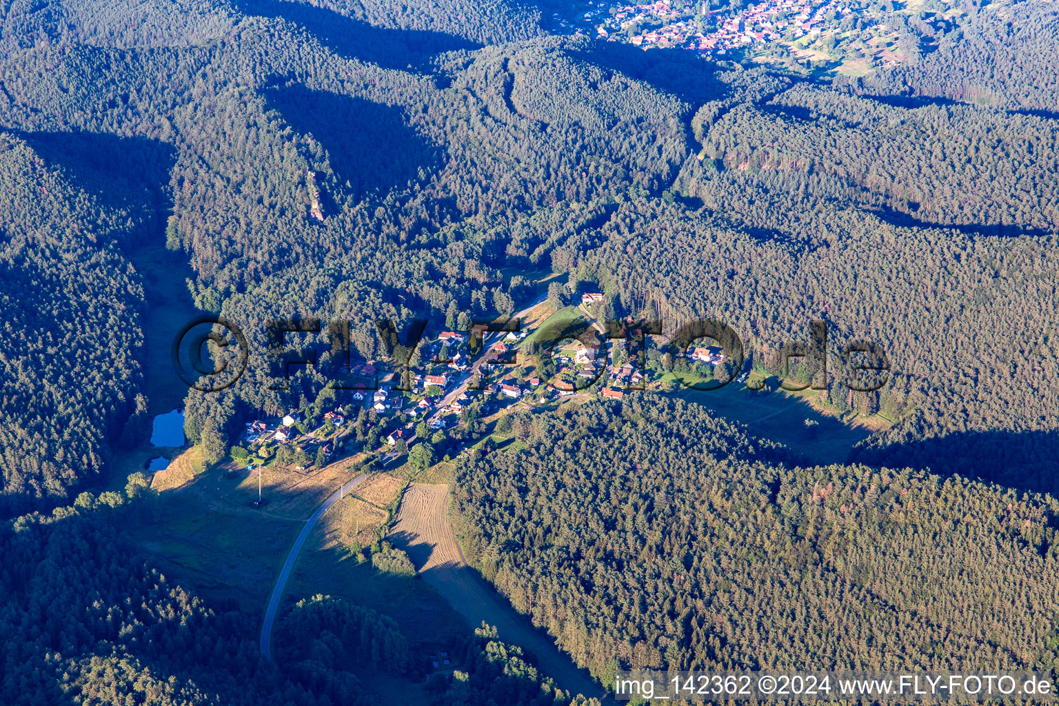 Vue aérienne de De l'ouest à le quartier Lauterschwan in Erlenbach bei Dahn dans le département Rhénanie-Palatinat, Allemagne