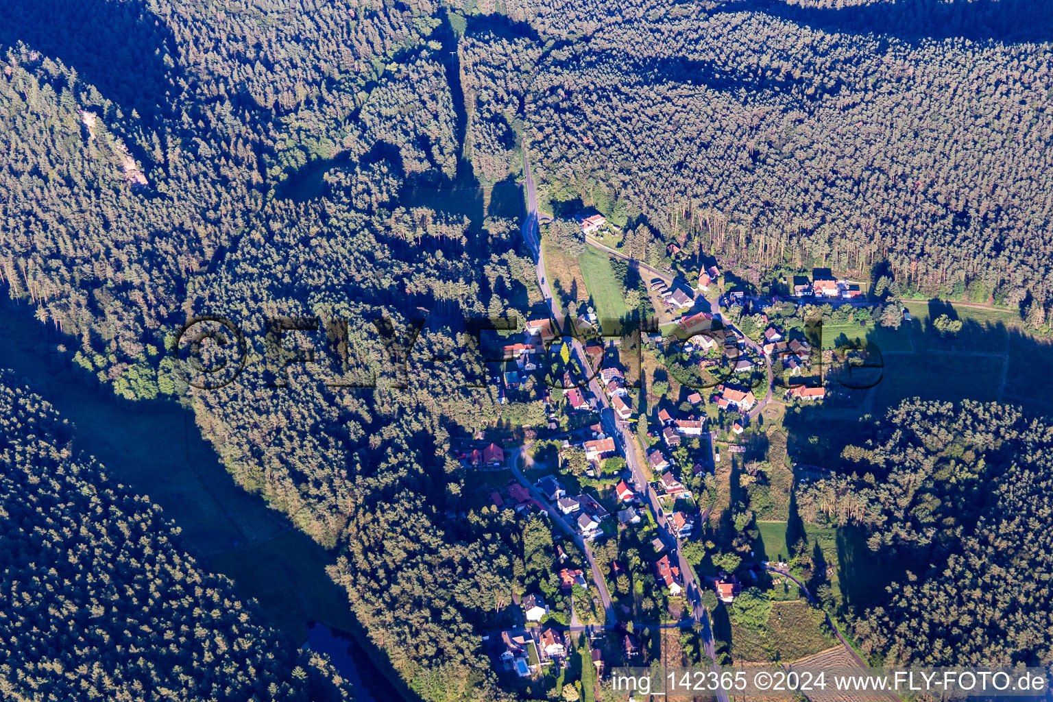 Vue aérienne de Du nord-ouest à le quartier Lauterschwan in Erlenbach bei Dahn dans le département Rhénanie-Palatinat, Allemagne