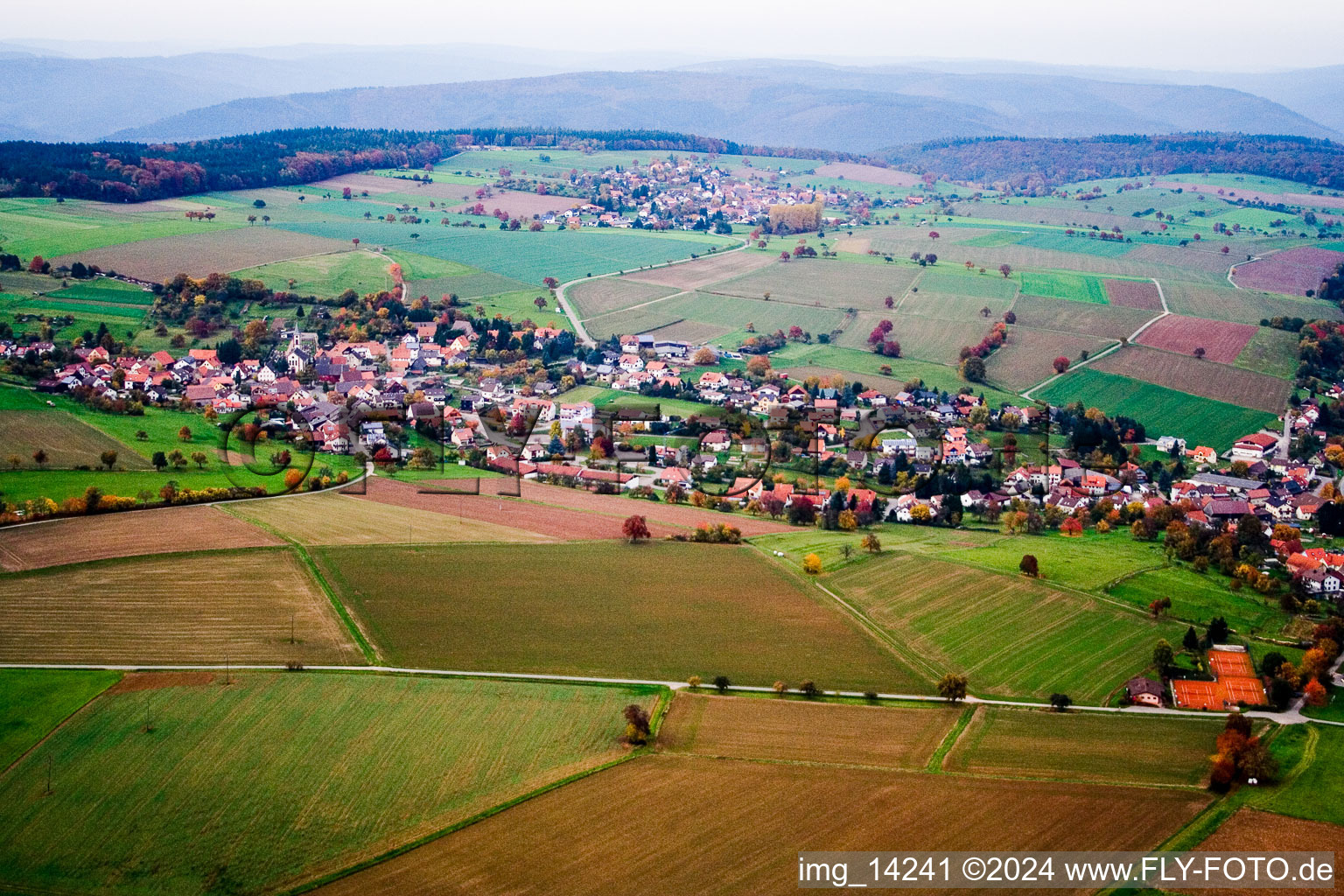 Vue aérienne de Vue sur le village à le quartier Haag in Schönbrunn dans le département Bade-Wurtemberg, Allemagne