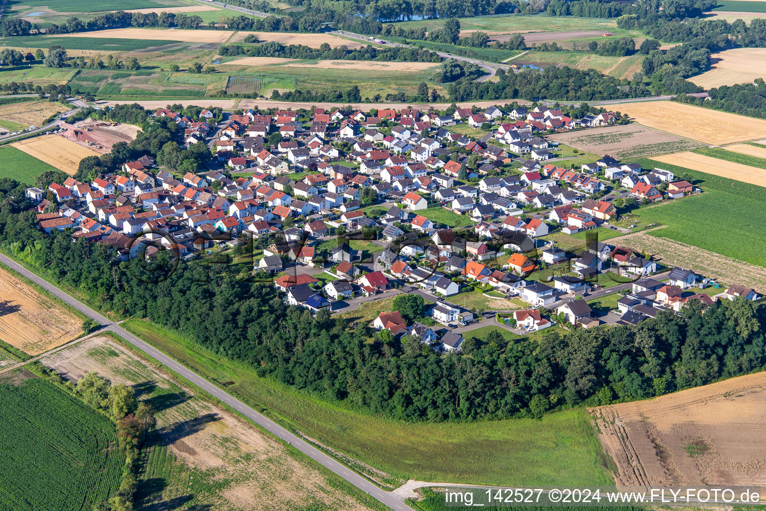 Vue aérienne de Du nord-est à le quartier Hardtwald in Neupotz dans le département Rhénanie-Palatinat, Allemagne