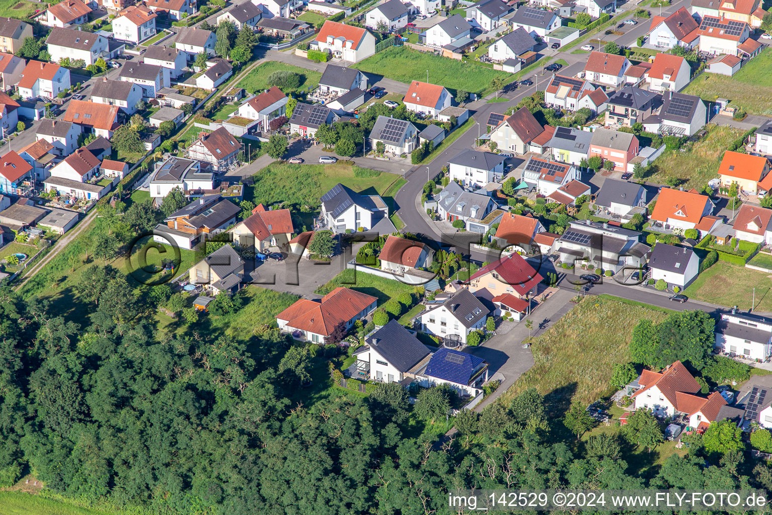 Vue aérienne de Chemin de l'aubépine à le quartier Hardtwald in Neupotz dans le département Rhénanie-Palatinat, Allemagne