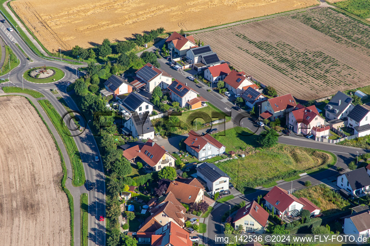 Vue aérienne de Dans l'ancien champ à le quartier Hardtwald in Neupotz dans le département Rhénanie-Palatinat, Allemagne