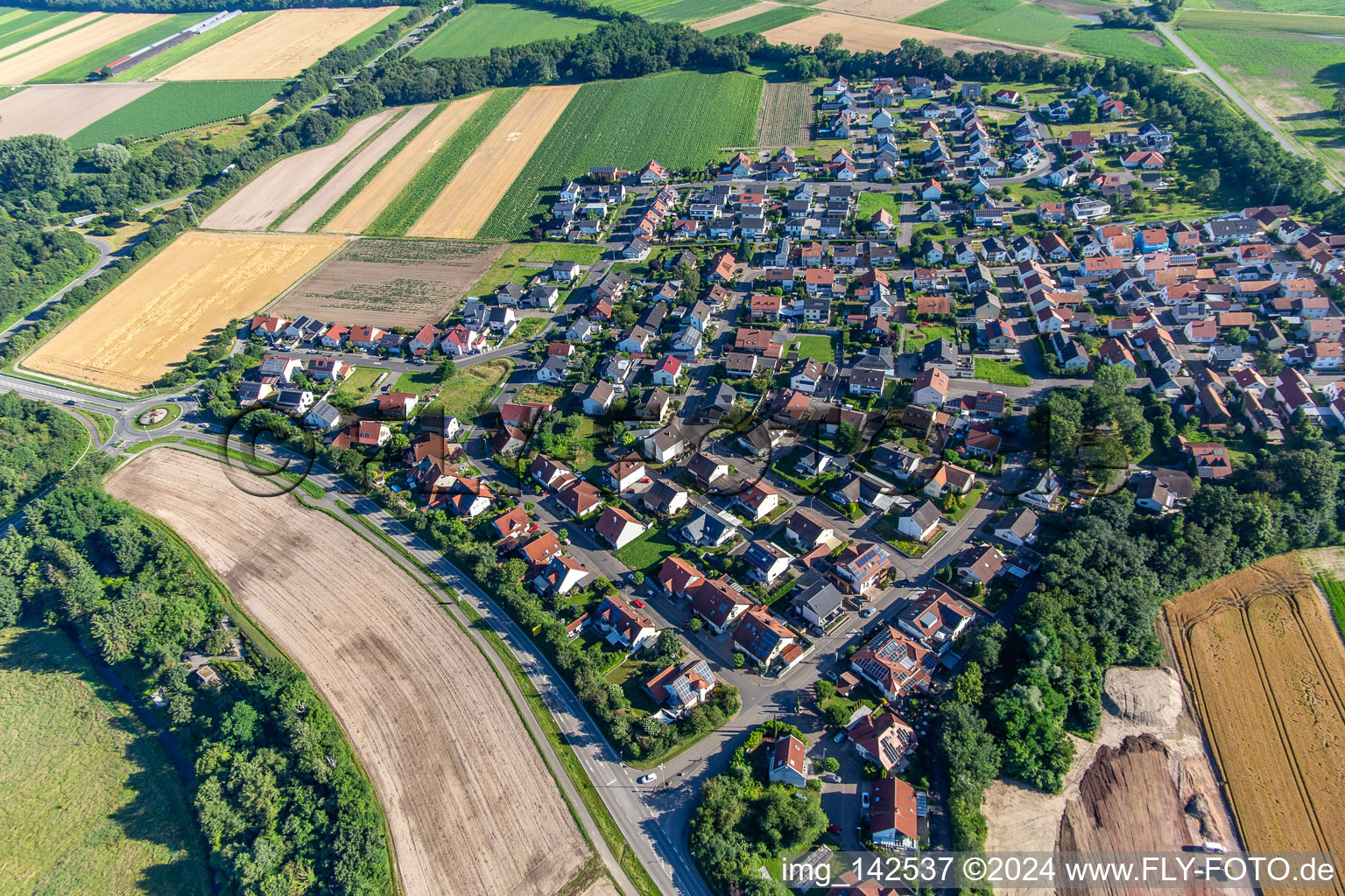 Vue aérienne de Du sud à le quartier Hardtwald in Neupotz dans le département Rhénanie-Palatinat, Allemagne