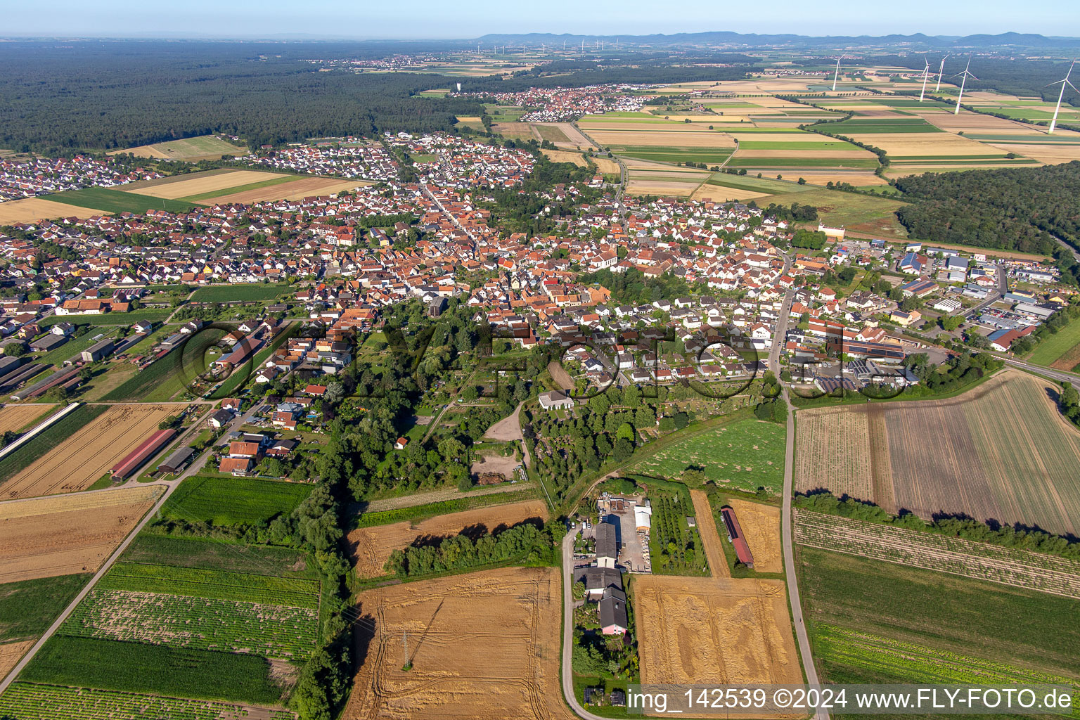 Vue aérienne de Du sud-est à Rheinzabern dans le département Rhénanie-Palatinat, Allemagne