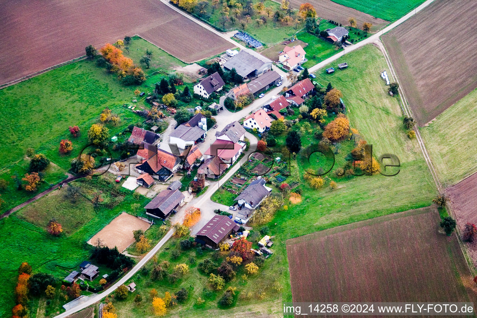 Vue aérienne de Leidenharterhof à Neunkirchen dans le département Bade-Wurtemberg, Allemagne