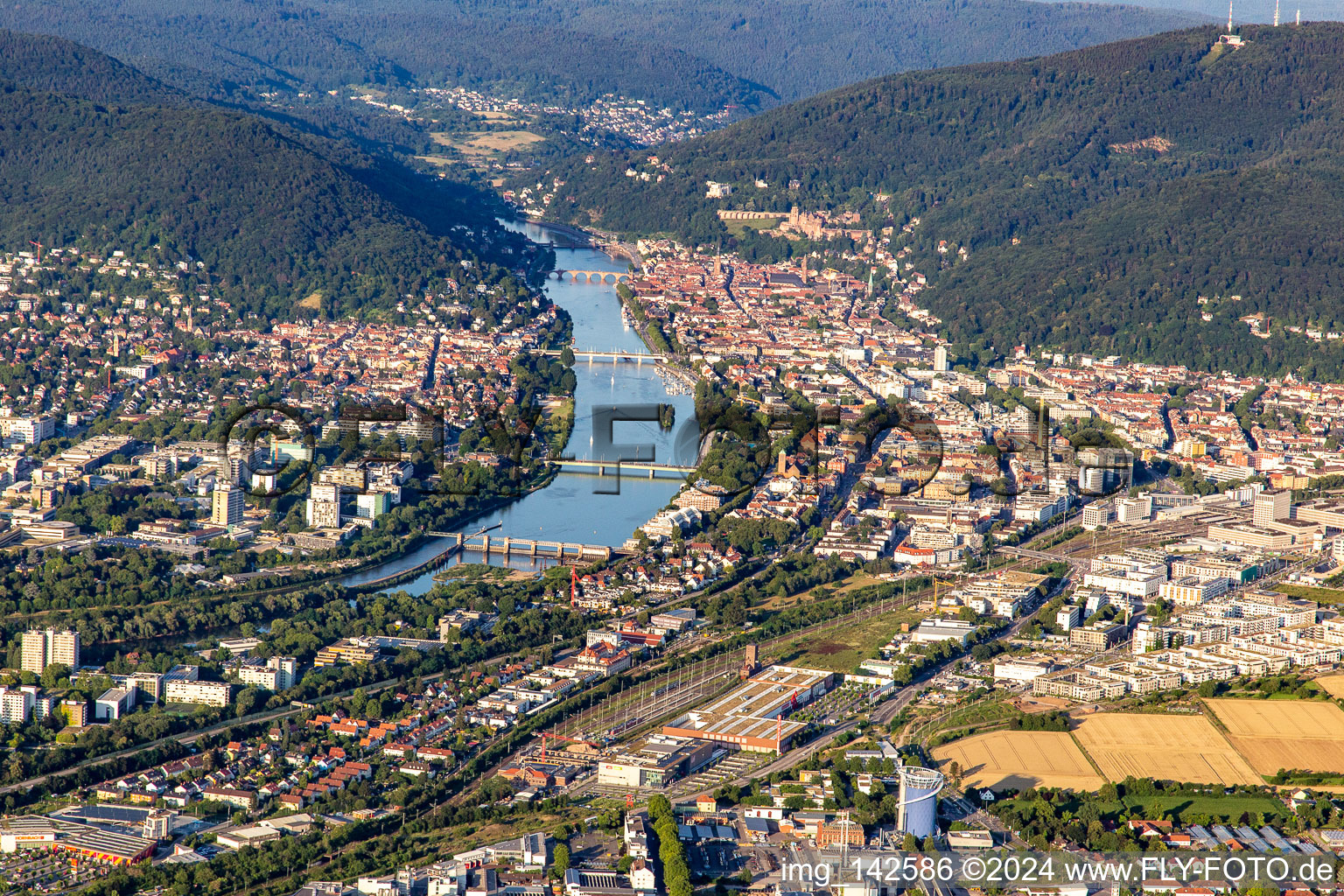 Vue aérienne de Ponts du Neckar à le quartier Voraltstadt in Heidelberg dans le département Bade-Wurtemberg, Allemagne