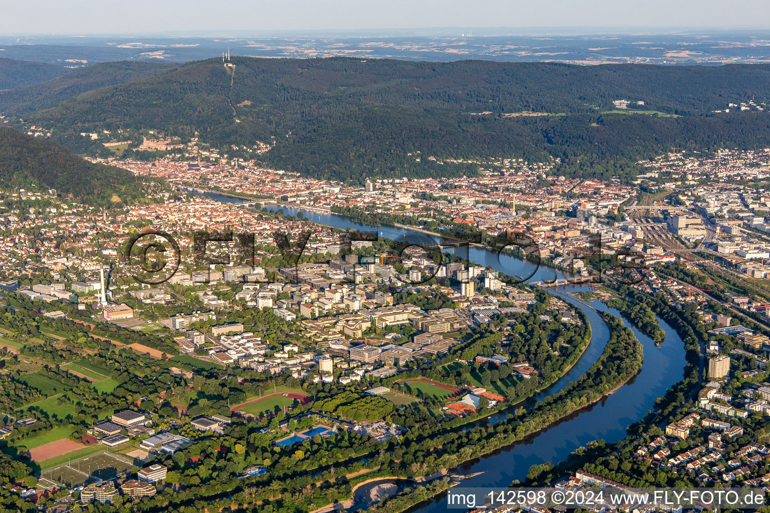 Vue aérienne de Champ de Neuenheimer à le quartier Neuenheim in Heidelberg dans le département Bade-Wurtemberg, Allemagne