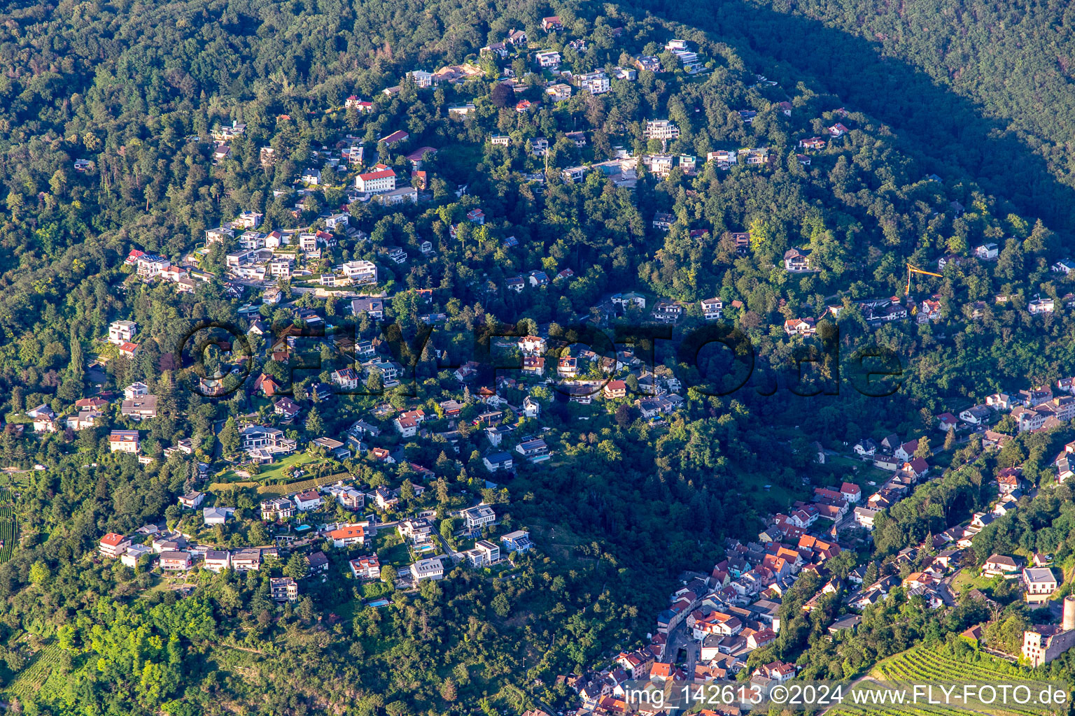 Vue aérienne de Quartier des villas à flanc de colline à Schriesheim dans le département Bade-Wurtemberg, Allemagne