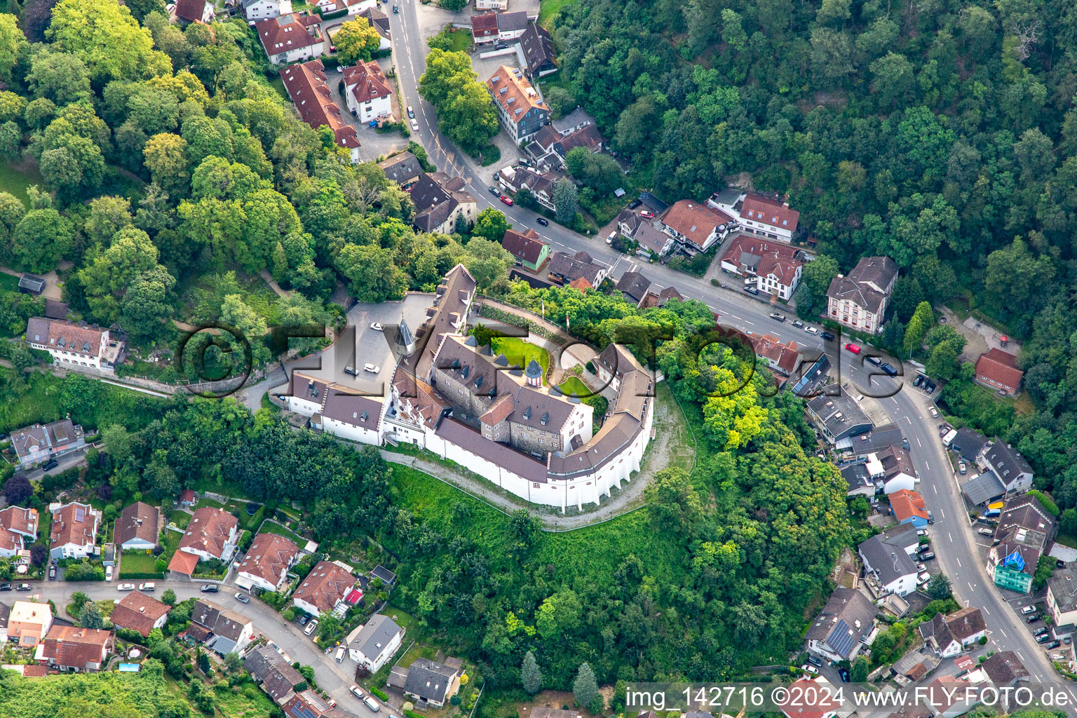 Vue aérienne de Château et parc du château à le quartier Schönberg in Bensheim dans le département Hesse, Allemagne