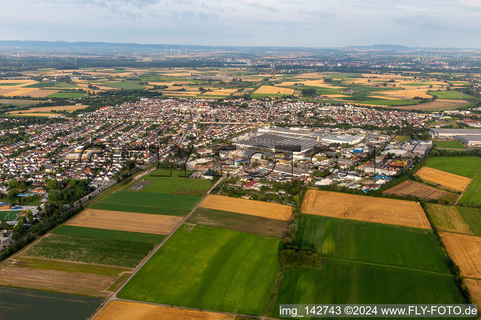 Vue aérienne de Du nord-est à Bürstadt dans le département Hesse, Allemagne