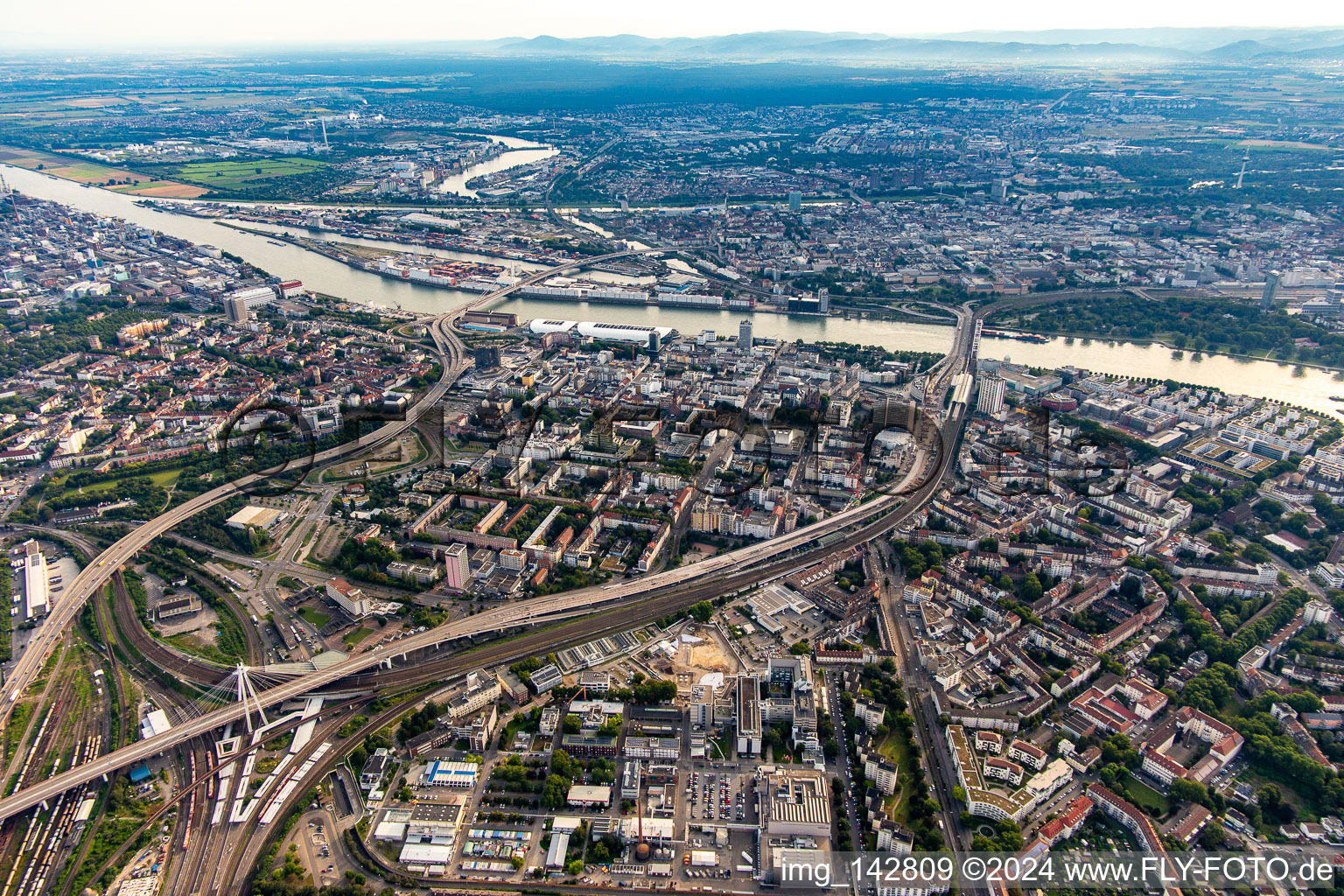 Vue aérienne de Quartier Mundenheim in Ludwigshafen am Rhein dans le département Rhénanie-Palatinat, Allemagne